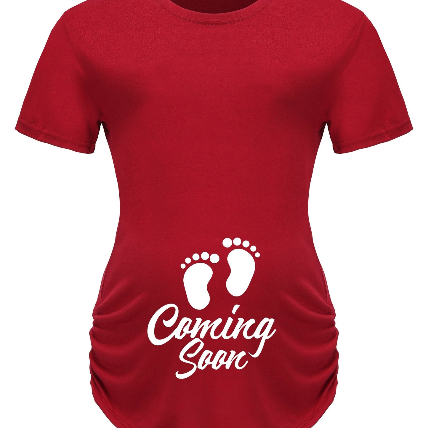Maternity Casual Cartoon Cute Footprint Print Short Sleeve Slim Fit T-shirt For Summer Pregnancy Gift