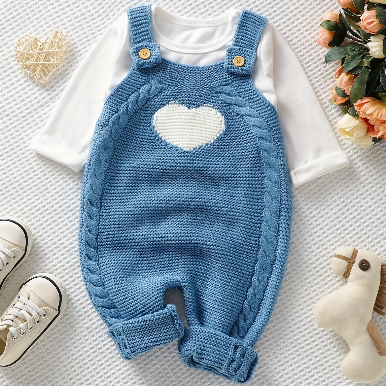 Baby Girl Knitted Bodysuit – Baby Love Jacquard Design (Soft & Comfortable, Indoor & Outdoor Wear)