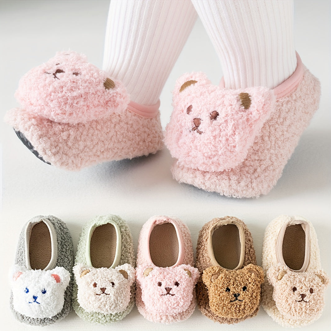 1 Pair Kids Cartoon Bear Soft Sole Non-Slip Toddler Socks - Breathable Polyester Spandex Invisible Socks for All Seasons | Hand Wash Only, Thick