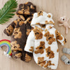 2-Pack Winter Baby Boy Romper – Cartoon Bear Print, Double-Sided Fleece, Hooded Zipper Long Sleeve Onesie (Fall/Winter, Outdoor Wear)