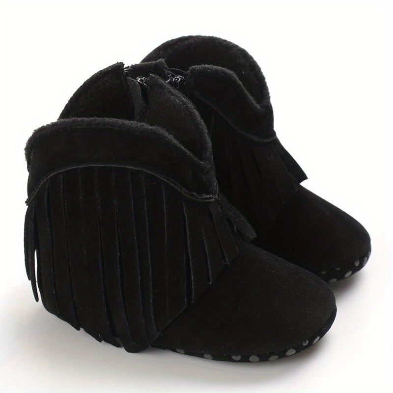 Baby Girls Tassels Warm High-Top Boots, Non-Slip Soft Thick Crib Prewalker Shoes