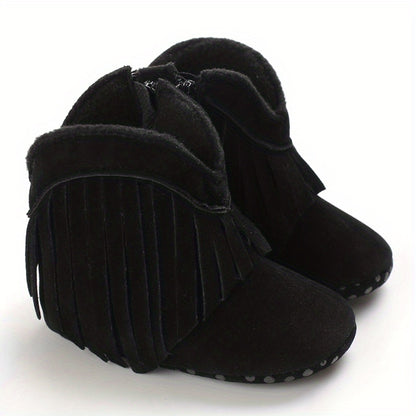 Baby Girls Tassels Warm High-Top Boots, Non-Slip Soft Thick Crib Prewalker Shoes