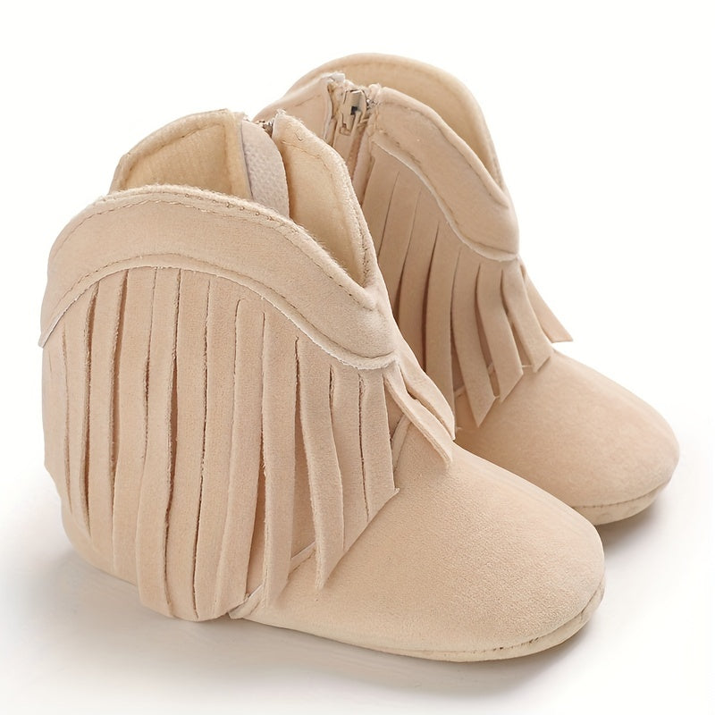 Baby Girls Tassels Warm High-Top Boots, Non-Slip Soft Thick Crib Prewalker Shoes
