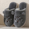 QEEDUOOF Women's Plush Cat Slippers – Cozy Winter Slip-On House Shoes, Non-Slip EVA Sole, Cute Cartoon Kitty