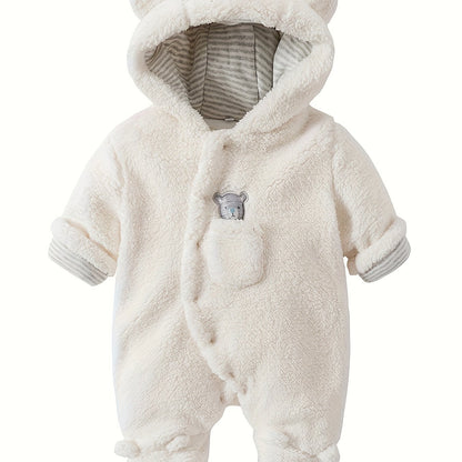 Unisex Newborn Baby Fleece Footie Snowsuit – Hooded Cartoon Bear Jumpsuit (Winter Coat, Warm Romper for Boys & Girls)