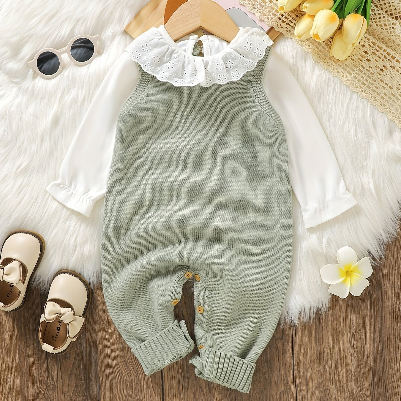 Baby Girl Knitted Bodysuit – Baby Love Jacquard Design (Soft & Comfortable, Indoor & Outdoor Wear)