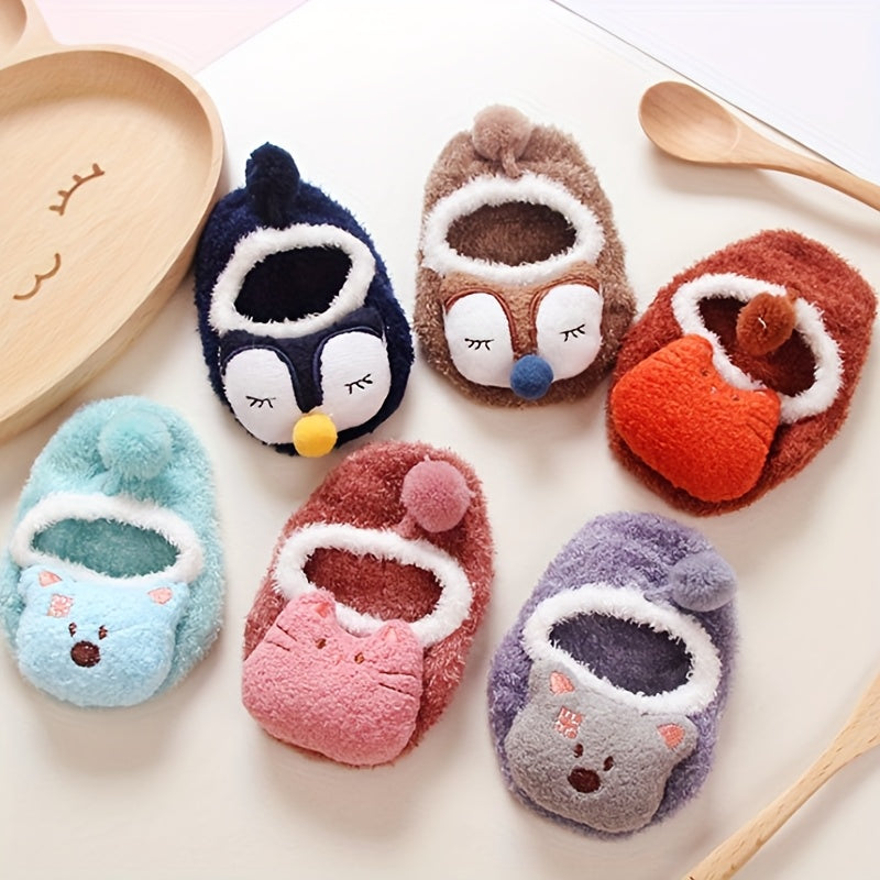 1 Pair/2 Pairs Cute Animal Anti-Slip Breathable Boat Socks for Youngsters - Cozy Polyester & Spandex Blend, Hand Wash Only | All-Season Comfort, Anti-Slip, Fluffy Cuff, Soft Knitted Texture