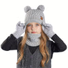 Unisex 3-Piece Winter Beanie Hat Set – Warm Acrylic Hat with Bear Ears, Scarf & Gloves - Kidzy Market