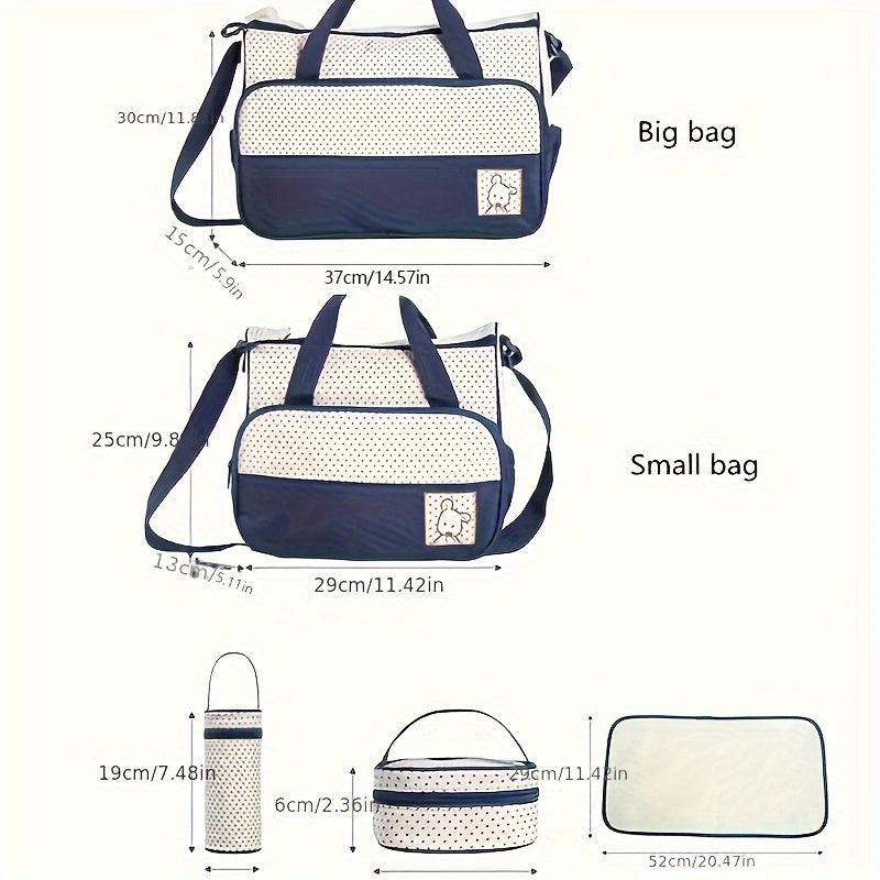Hot-Selling Fashion Oblique Span Waterproof Mommy Bag 5pcs Set – Large Capacity, Multi-Functional One-Shoulder Bag for Moms, Perfect for Everyday Use & Travel - Kidzy Market