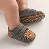 Cartoon Bear Baby Shoes (3/6/9 Months) — Anti-Slip Corduroy Crib Shoes with Hook-and-Loop Closure, Breathable Rubber Sole