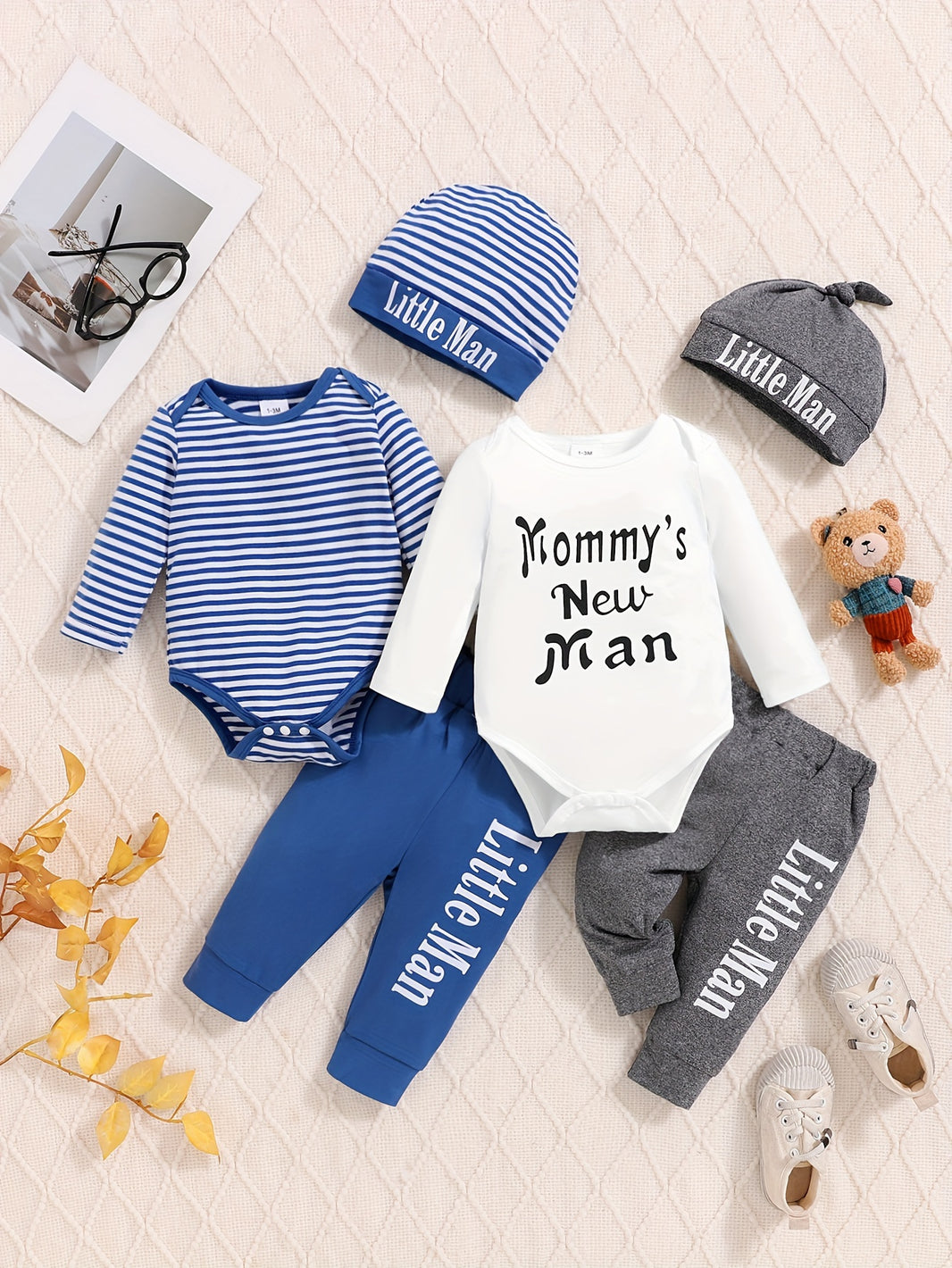 6-Piece Baby Boy Outfit Set – Striped & Letter Print Casual Clothes for Spring & Summer | Outdoor Toddler Clothing