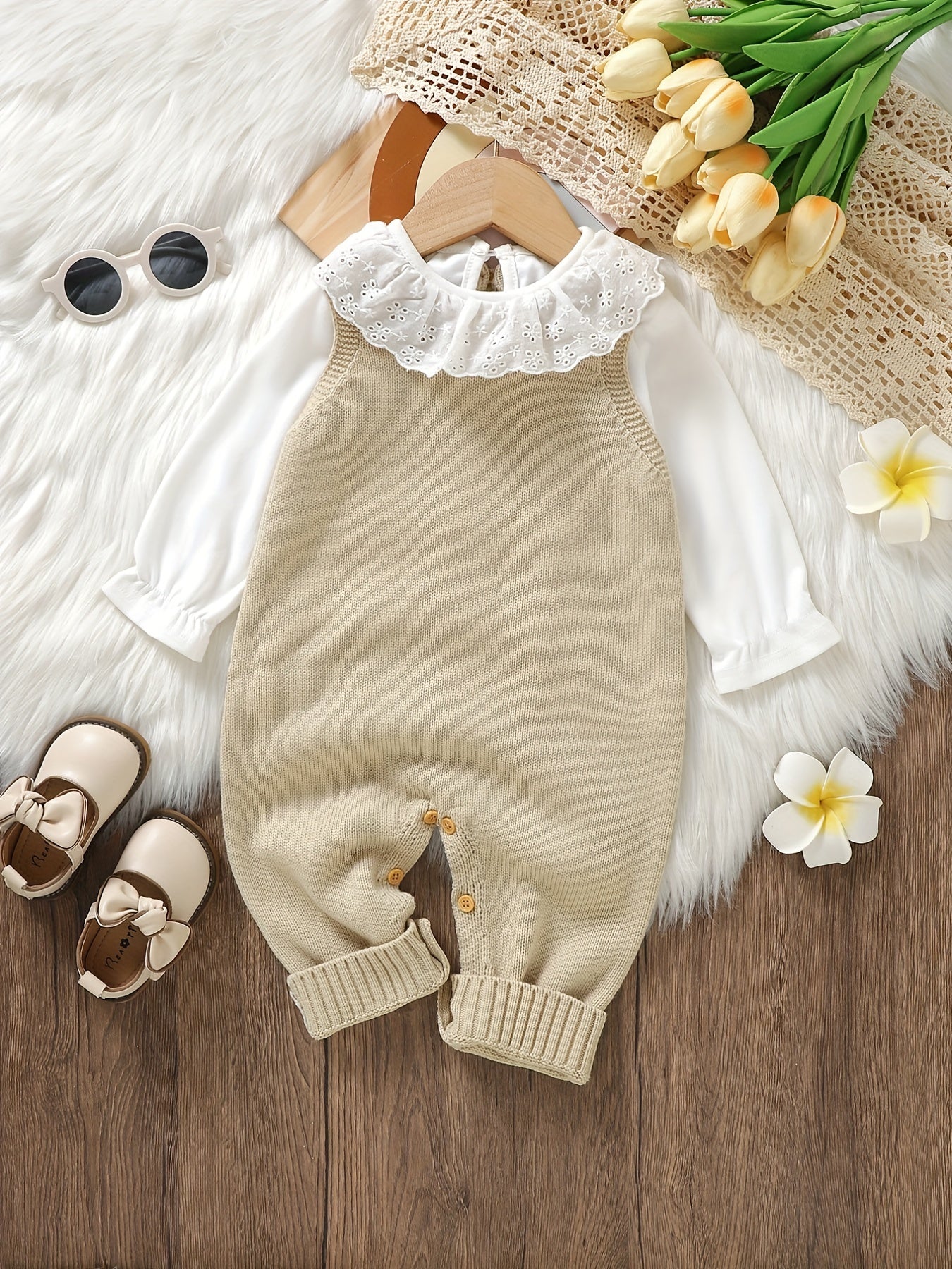 Baby Girl Knitted Bodysuit – Baby Love Jacquard Design (Soft & Comfortable, Indoor & Outdoor Wear)