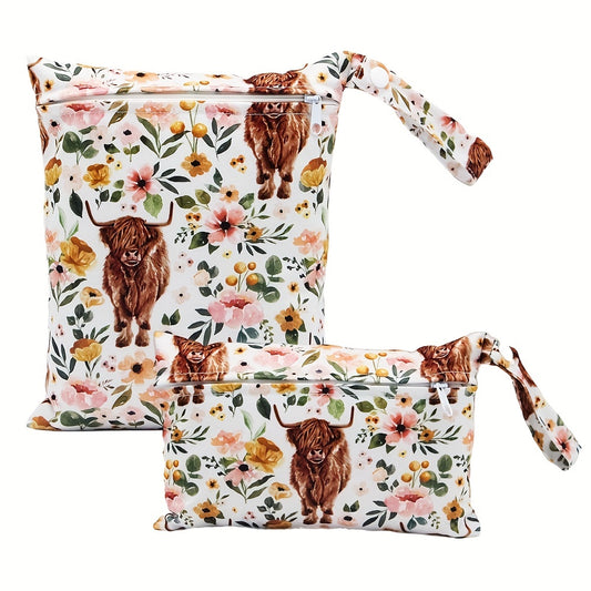 2pcs Soft Cute Cow Print Wet Bags - Reusable Diaper Bags, Perfect for Christmas, Halloween, and Thanksgiving Gifts - Kidzy Market