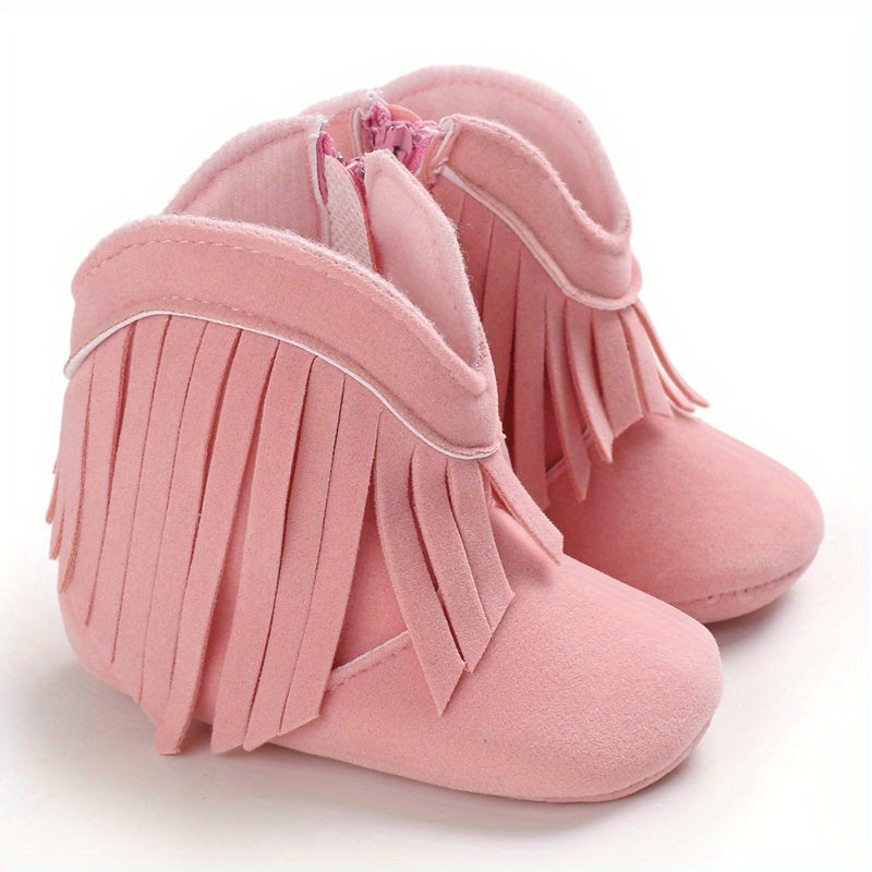 Baby Girls Tassels Warm High-Top Boots, Non-Slip Soft Thick Crib Prewalker Shoes
