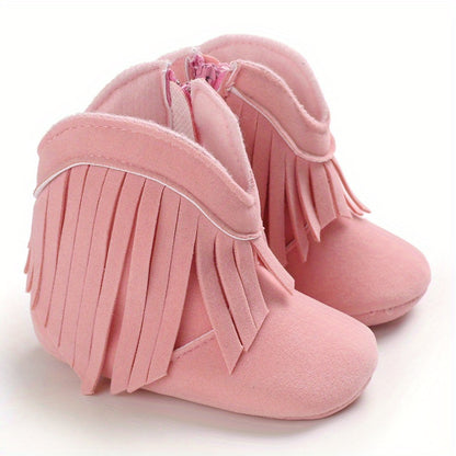 Baby Girls Tassels Warm High-Top Boots, Non-Slip Soft Thick Crib Prewalker Shoes