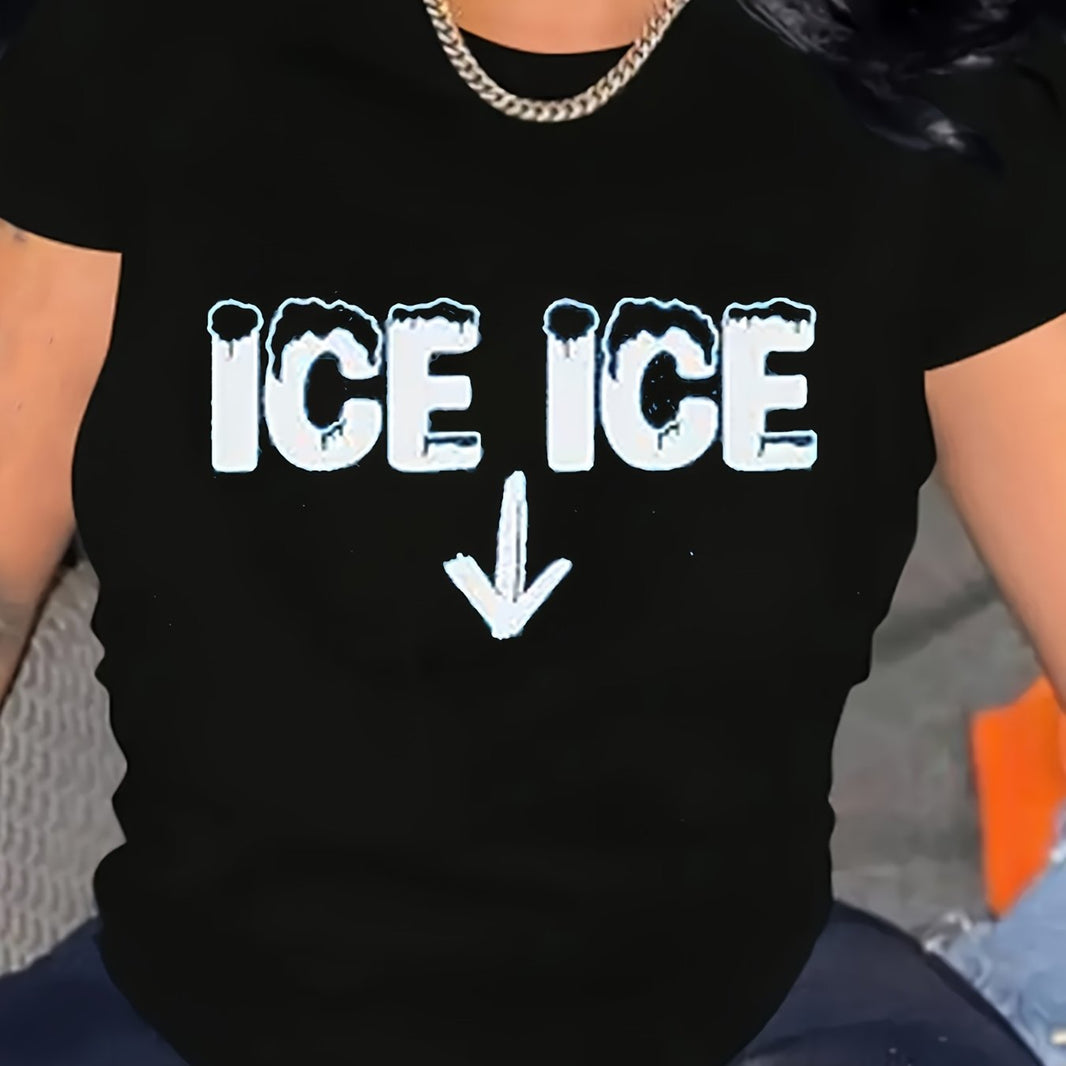 Ice Ice" Graphic Maternity T-Shirt - Funny Pregnancy Announcement, Casual & Comfortable Short Sleeve Tee for Expecting Moms, Black with Blue Lettering, Round Neck, Machine Washable, Everyday Maternity Top | Relaxed Fit Matern