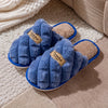 Women's Plaid Color-Block Plush-Fur Lined Winter Slippers - Cozy Non-Slip PVC Sole Indoor House Shoes (Grey/White)