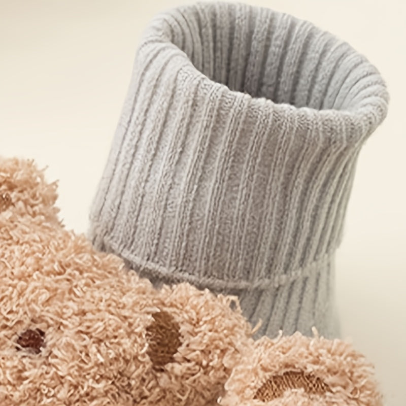 1 Pair/3 Pairs of Soft & Comfortable Ribbed Socks for Babies - Cute Bear Design | Non-Slip with Fold-Over Top, Suitable for Children