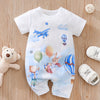 Baby Boys Cute Cartoon Graphic Print Romper – Short Sleeve Jumpsuit (Indoor & Outdoor Wear, Summer, Animal Pattern)