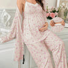 3-Piece Floral Lace Maternity Sleepwear Set — Sweetheart Camisole, Ruffled Hem Robe & Stretch Pajama Pants for Expecting Moms