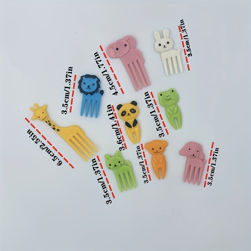 10PCS Whimsical Animal & Fruit Fork Set – Reusable Cartoon Snack Picks for Kids, Durable ABS, Perfect for Cakes, Ice Cream & Party Tableware