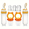 7-Piece Baby Feeding Set - 2 Silicone Feeding Bottles with Spoon, Squeeze Food Dispenser, 2 Fresh-Food Feeder Pacifiers, 3 Nipple Sizes