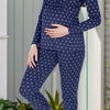 Maternity Pajama Set – Polka Dot Nursing Sleepwear Two-Piece Long Sleeve Top & Pants, Polyester-Blend Casual Pajamas