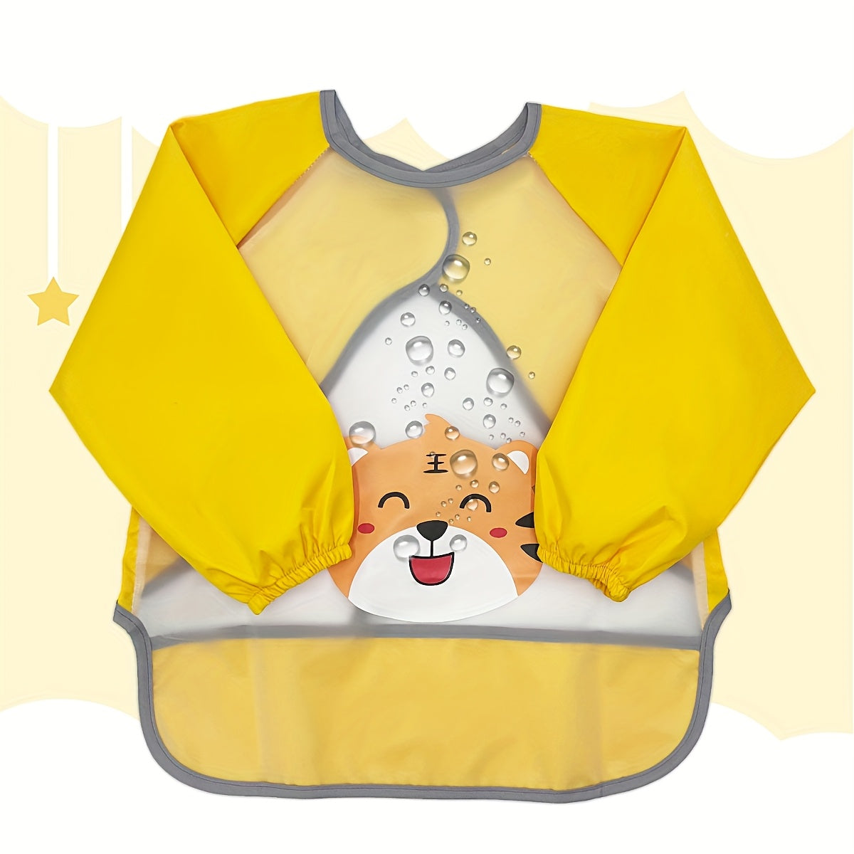 Cute Happy Tiger Waterproof Long-Sleeve Bib – Soft & Stain-Resistant Feeding Smock for Infants - Kidzy Market