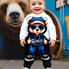 Newborn Baby Boy Bear Print 2-Piece Sweatshirt & Pants Set — Crew Neck Long Sleeve Fall/Winter Polyester Blend