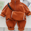 Toddler Boys' Zip-Up Stand Collar Sweatshirt & Pants Set with Free Satchel Bag - Trendy Sports Casual Polyester Outfit