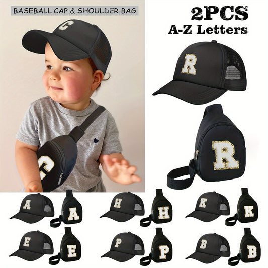 Kids Alphabet Baseball Cap & Shoulder Bag Set – Trendy & Breathable Polyester, Adjustable Buckle Closure, Perfect for All Seasons & Casual Wear, Ideal Gift for Boys & Girls (Ages 3-14) - Kidzy Market