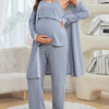 3-Piece Maternity Nursing Pajama Set – Soft Green Nursing Cami, Bottoms & Lace-Trim Cardigan with Bow Detail
