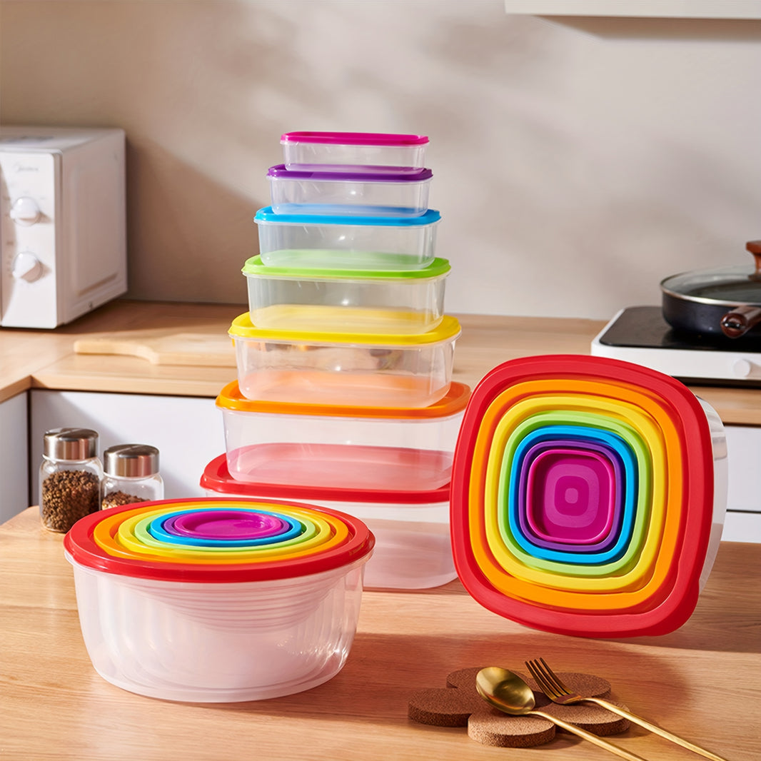 Rainbow Fresh-Keeping Box Set (4/5/6pcs) with Lid – Large Capacity Reusable Food Storage Containers, Leak-Proof, Microwave, Freezer & Dishwasher Safe, Ideal for Lunch, Camping, and Outings