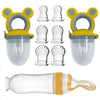 9-Piece Baby Feeding Set – Squeeze Bottle with Spoon, 2 Fruit Feeders & 6 Silicone Nipples (S/M/L)