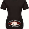 Hello Month & Cartoon Character Print Maternity T-Shirt, Round Neck Short Sleeve Pregnant Women's Top for Pregnancy Announcement - Comfortable Fit