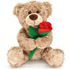 12-Inch Plush Teddy Bear with Rose – Soft Stuffed Animal Valentine's Day Gift for Her, Girlfriend, Mom & Kids