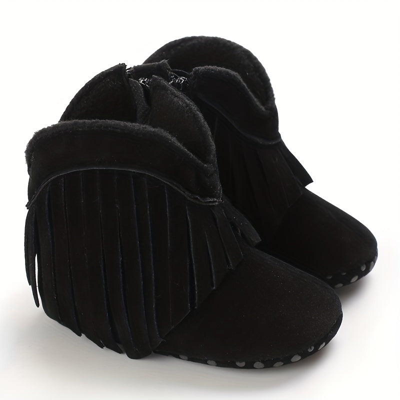 Baby Girls Tassels Warm High-Top Boots, Non-Slip Soft Thick Crib Prewalker Shoes