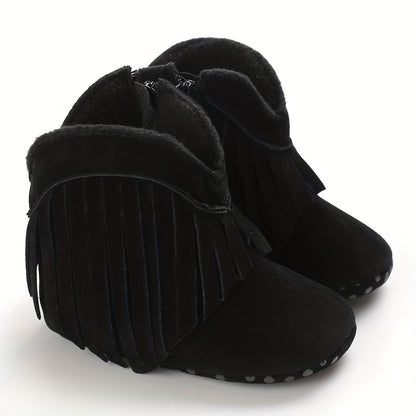 Baby Girls Tassels Warm High-Top Boots, Non-Slip Soft Thick Crib Prewalker Shoes