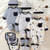 SHIXUANBAOBEI Newborn Infant 15pcs Set – Long-Sleeved Footed Onesies with Colorful Floral Print, Includes Hat, Bib, Gloves (Soft & Comfortable, Perfect Gift)