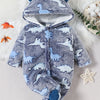 Baby Boy Animal Print Hooded Footie Onesie – 100% Polyester Fleece, Casual Style, Regular Fit (Fall/Winter, Outdoor Wear)