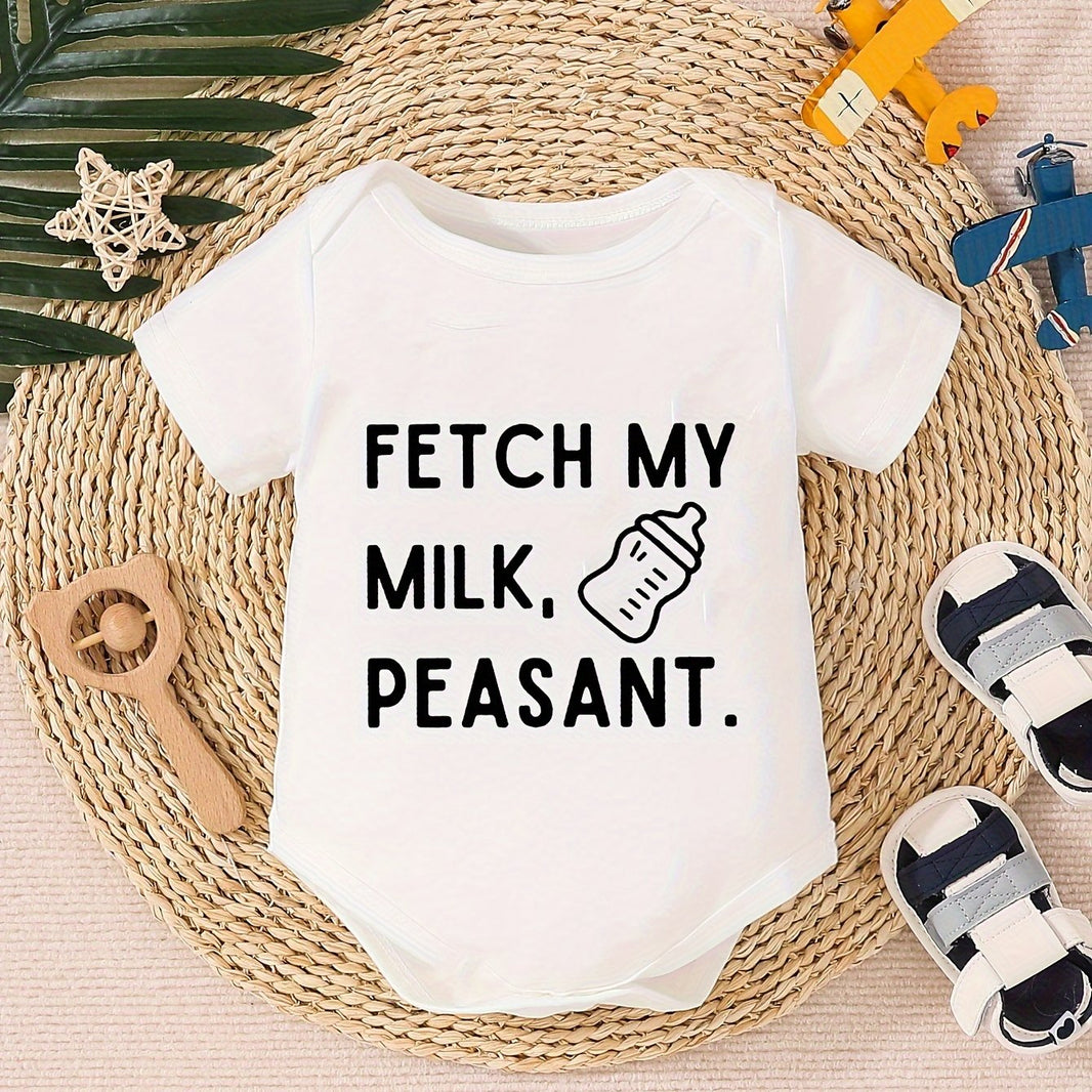 Unisex Baby White Short Sleeve Onesie – Cute Letter Print Jumpsuit for Boys & Girls
