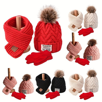3-Piece Set – Youngsters' Knitted Beanie, Scarf & Gloves with Extra Fleece for Warmth – Perfect for Autumn & Winter - Kidzy Market