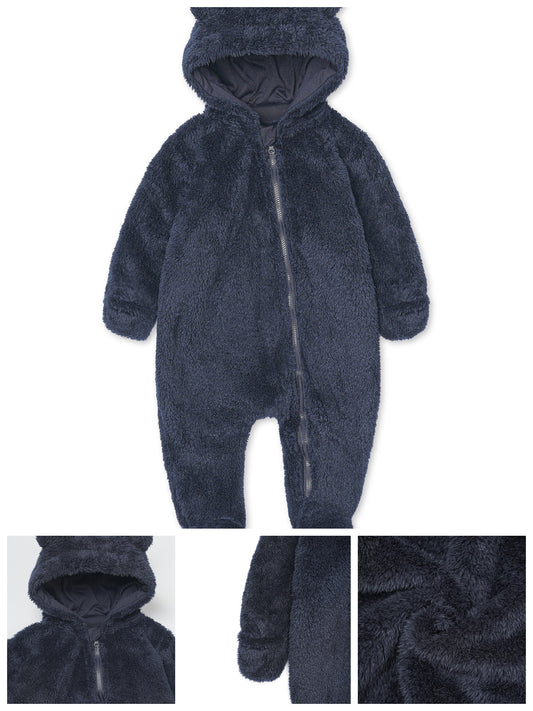 Skytwo Baby Fleece Hooded Onesie – Bear Ears Romper (Knit Fabric, Polyester, Slight Stretch, Fall/Winter Outdoor Wear)
