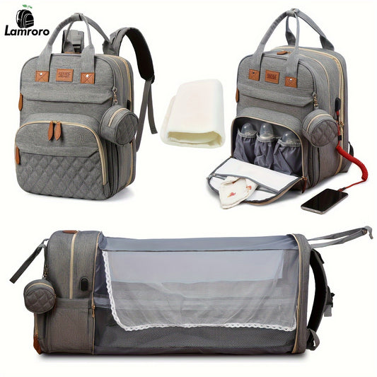 Lamroro Diaper Bag Backpack with Changing Pad – Multi-Functional Travel Baby Bag with USB Charging Port, Waterproof Polyester, Zipper Closure & Utility Pockets – Perfect for Parents, Preschool & Travel - Kidzy Market