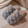 Women's Plaid Color-Block Plush-Fur Lined Winter Slippers - Cozy Non-Slip PVC Sole Indoor House Shoes (Grey/White)