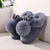 Unisex Rabbit-Ear Pom Pom Warm House Slippers – Thick EVA Sole, Semi-Enclosed Back, Lightweight Quiet Indoor/Outdoor Slides (Pair, Solid Color)