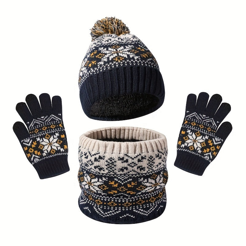 1-Piece Autumn & Winter Children's Warm Set – Cute Snowflake Knitted Hat, Scarf & Gloves for Baby - Kidzy Market