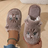 QEEDUOOF Women's Plush Cat Slippers – Cozy Winter Slip-On House Shoes, Non-Slip EVA Sole, Cute Cartoon Kitty