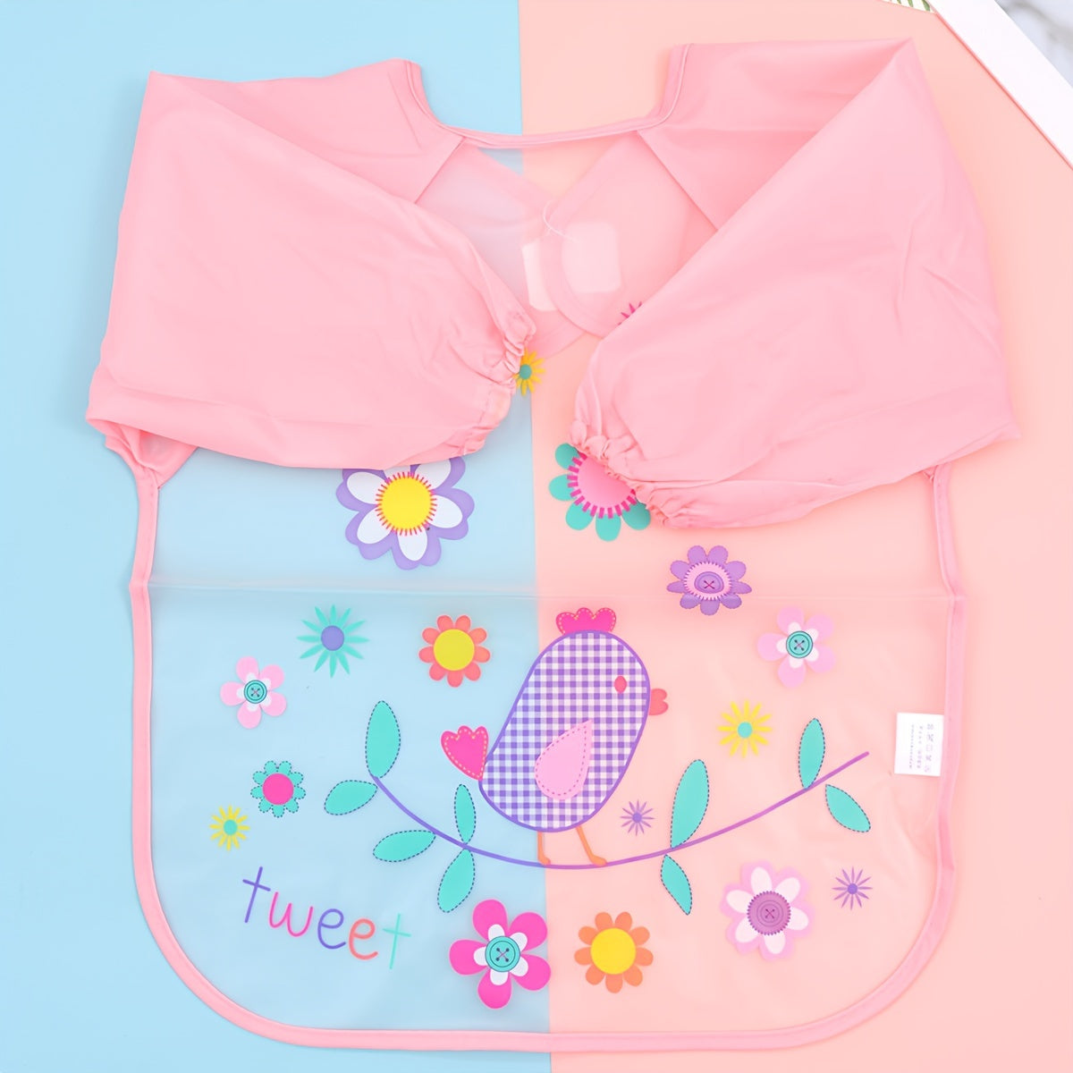 Waterproof Long-Sleeve Baby Bib – Reversible Cartoon Feeding Smock for Toddlers & Kids - Kidzy Market