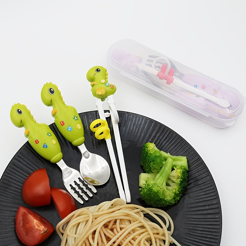 4PCS Kids’ Tableware Set – Chopsticks, Spoon & Fork with Storage Box, BPA-Free & Portable Dining Set for Toddlers & Children
